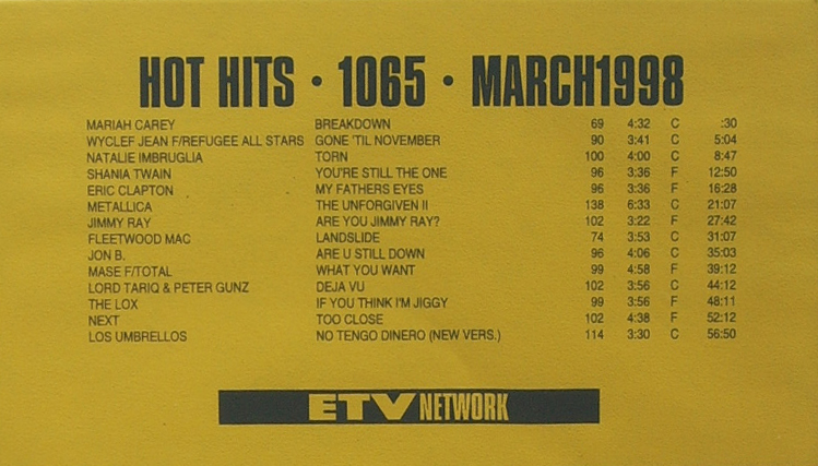 VHS ETV Hot Hits 1065 March 1998