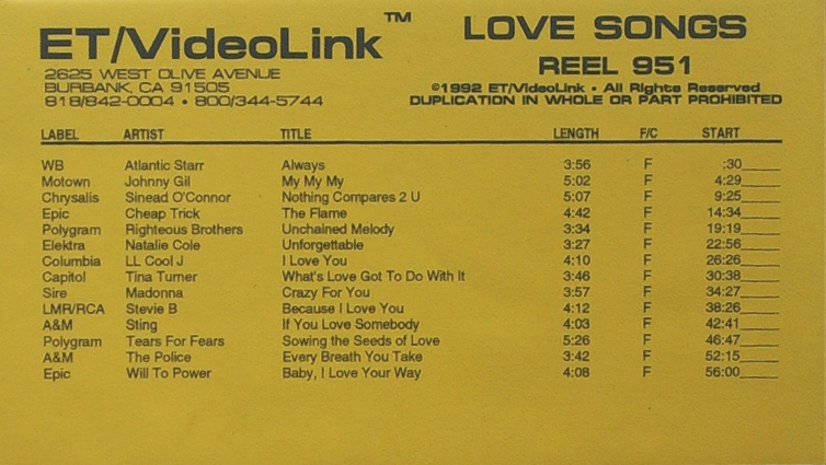 VHS ETV Love Songs Reel 951